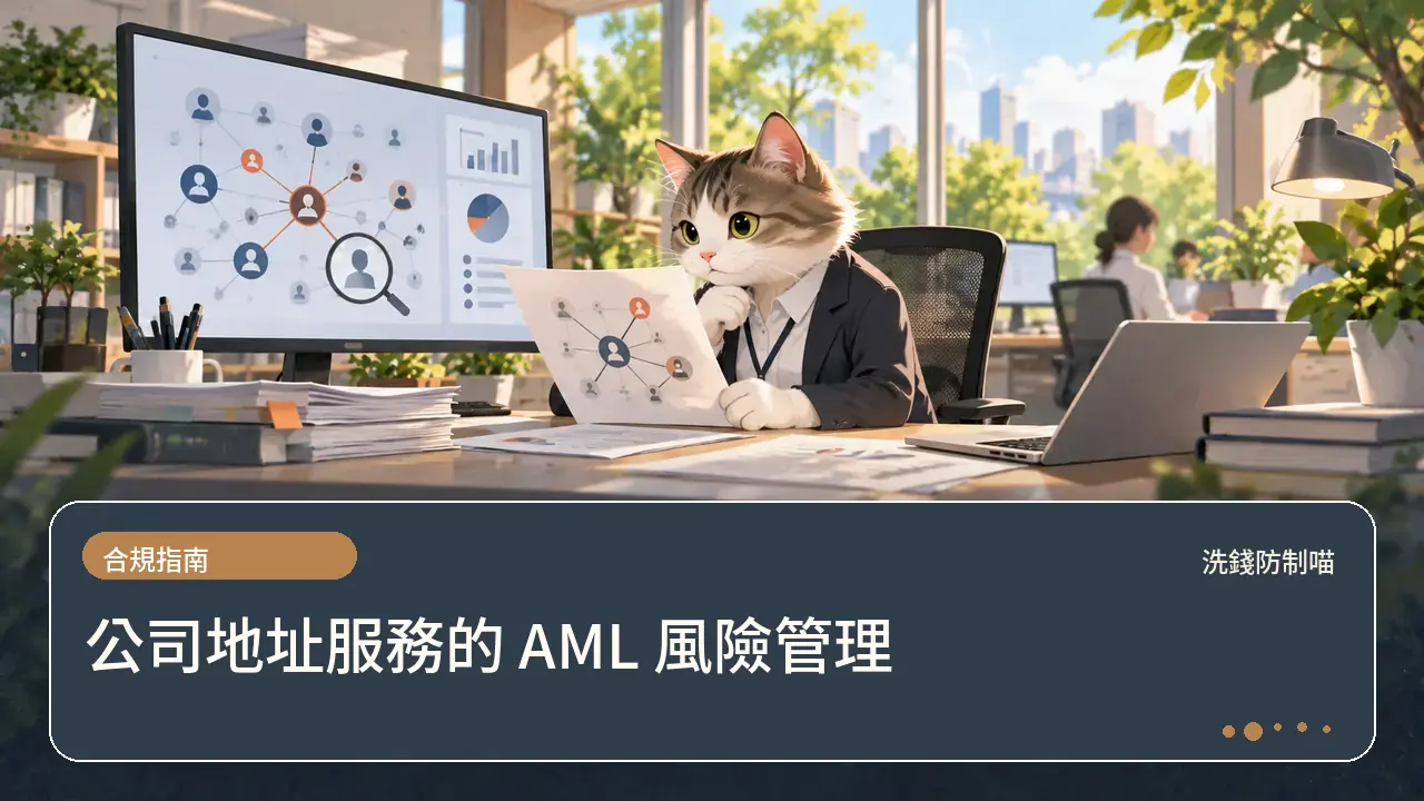 公司地址服務的 AML 風險管理主題插畫