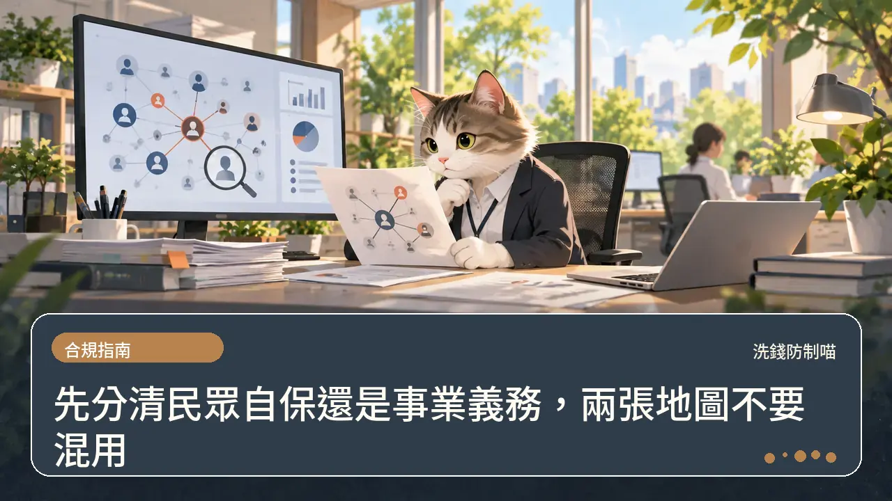 先分清民眾自保還是事業義務，兩張地圖不要混用主題插畫